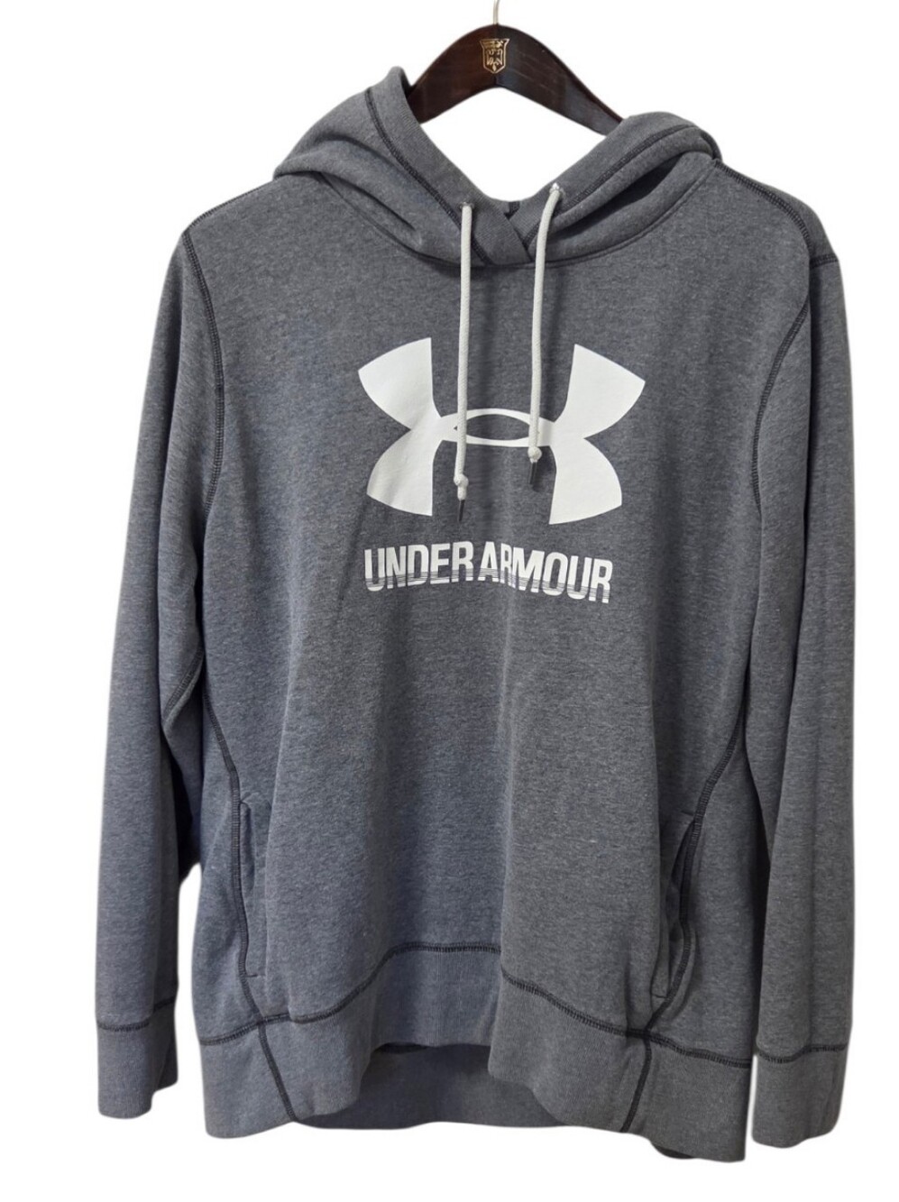 Under Armour Men’s XL Gray Loose Fit Fleece Pullover Hoodie Sweatshirt Logo
